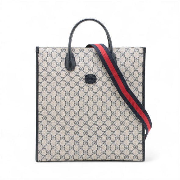 Gucci Navy GG Supreme Interlocking G Medium Tote Bag [Clearance Sale]
