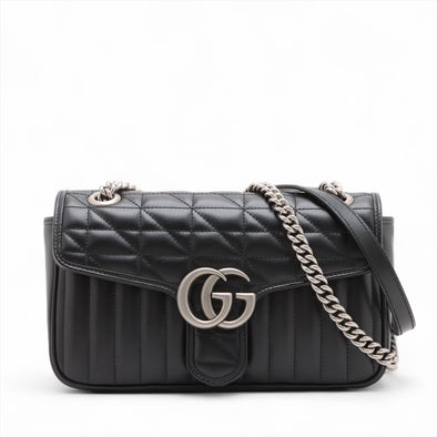 Gucci Black Leather GG Marmont Medium Shoulder Bag [Clearance Sale]