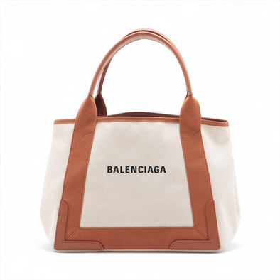 Balenciaga Brown Beige Canvas Navy Small Cabas [Clearance Sale]