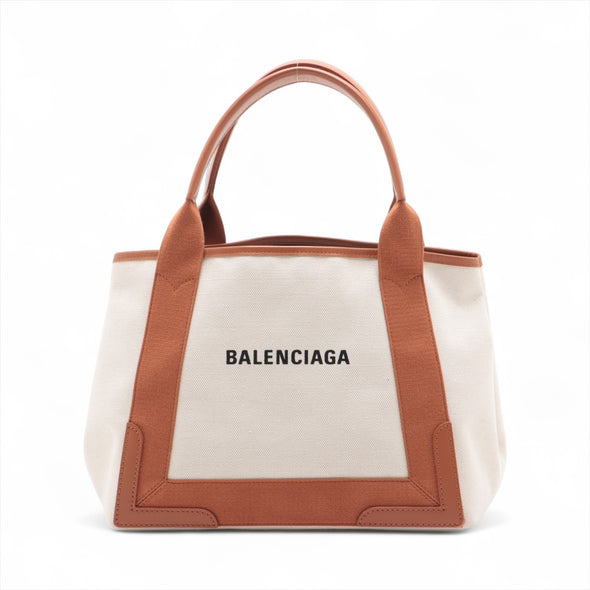 Balenciaga Brown Beige Canvas Navy Small Cabas [Clearance Sale]