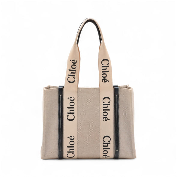 Chloe Black Beige Canvas Medium Woody Tote Bag [Clearance Sale]