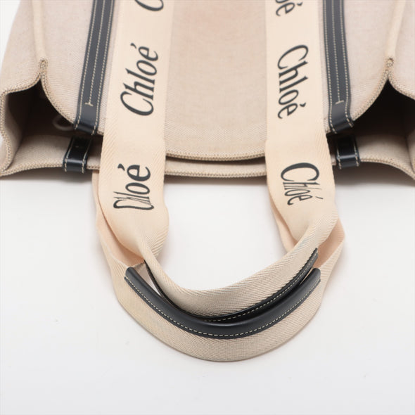 Chloe Black Beige Canvas Medium Woody Tote Bag [Clearance Sale]