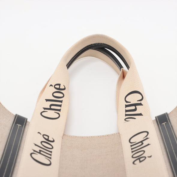 Chloe Black Beige Canvas Medium Woody Tote Bag [Clearance Sale]