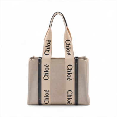 Chloe Black Beige Canvas Medium Woody Tote Bag [Clearance Sale]