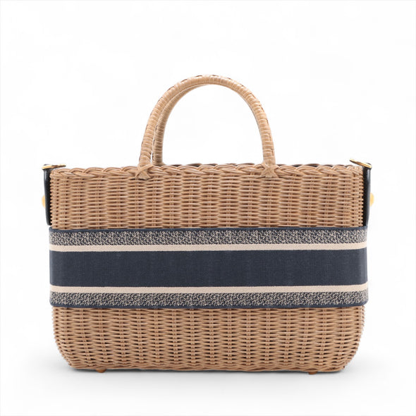 Christian Dior Navy Oblique Canvas and Rattan Wicker Basket Bag [Clearance Sale]