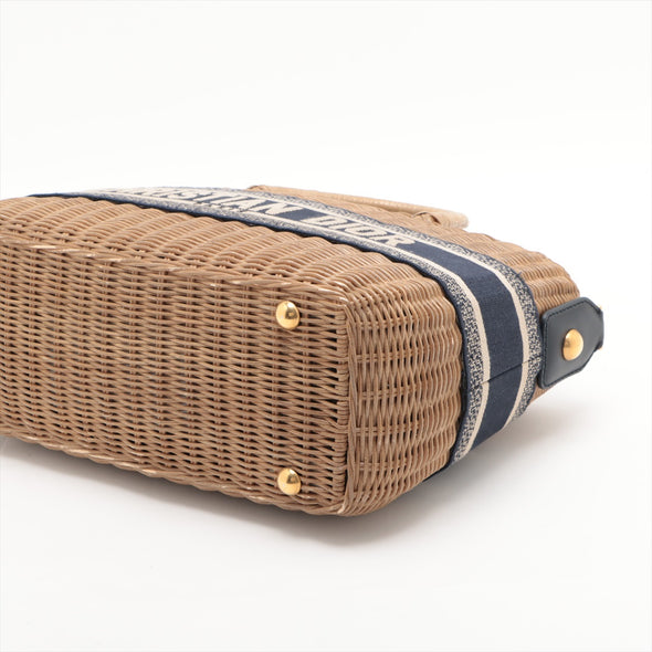 Christian Dior Navy Oblique Canvas and Rattan Wicker Basket Bag [Clearance Sale]