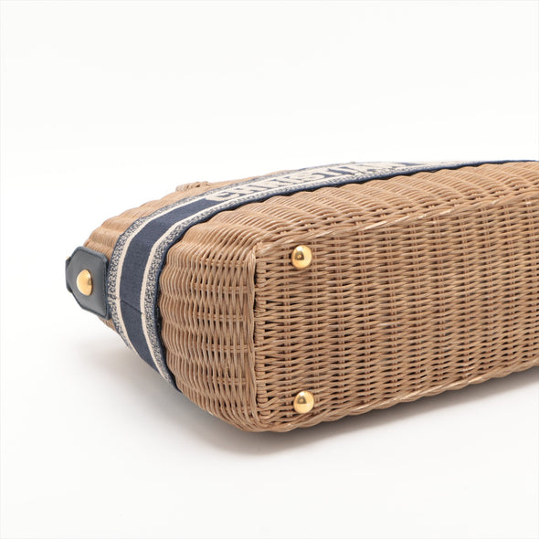 Christian Dior Navy Oblique Canvas and Rattan Wicker Basket Bag [Clearance Sale]