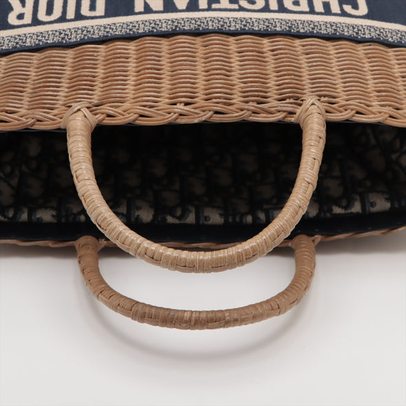 Christian Dior Navy Oblique Canvas and Rattan Wicker Basket Bag [Clearance Sale]