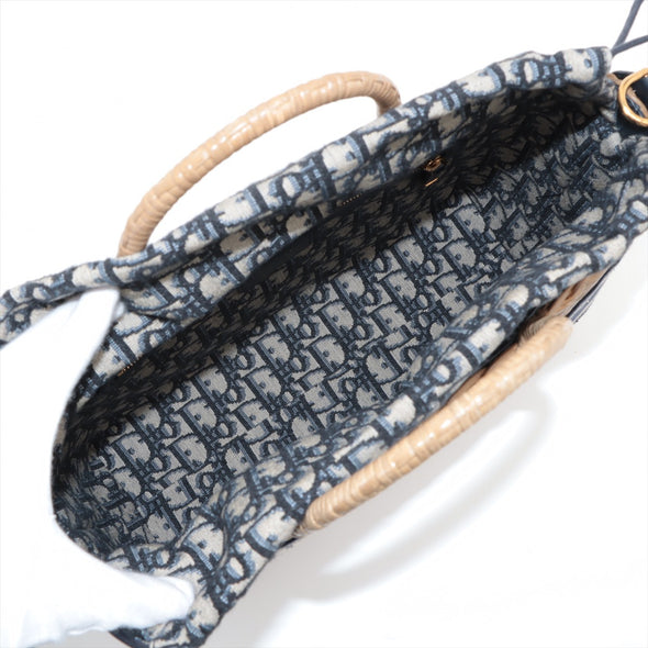 Christian Dior Navy Oblique Canvas and Rattan Wicker Basket Bag [Clearance Sale]