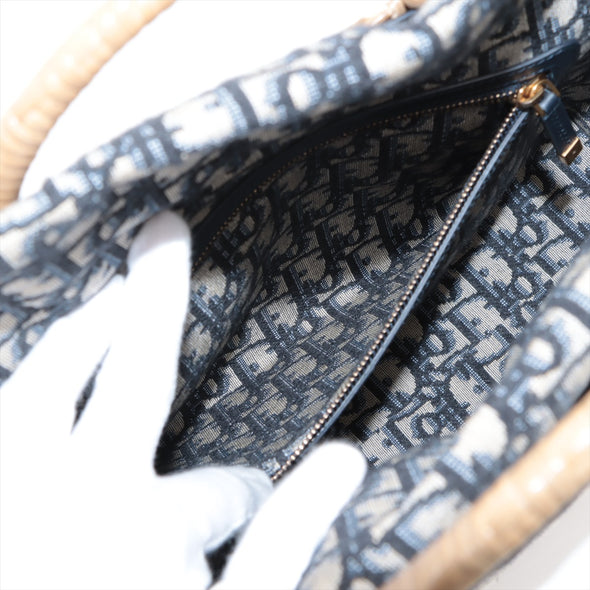 Christian Dior Navy Oblique Canvas and Rattan Wicker Basket Bag [Clearance Sale]