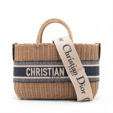 Christian Dior Navy Oblique Canvas and Rattan Wicker Basket Bag [Clearance Sale]