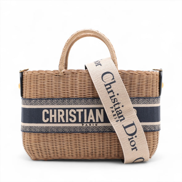 Christian Dior Navy Oblique Canvas and Rattan Wicker Basket Bag [Clearance Sale]