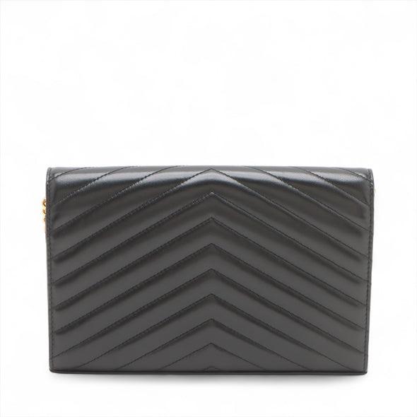 Saint Laurent Black Leather Classic Cassandre Chain Wallet [Clearance Sale]