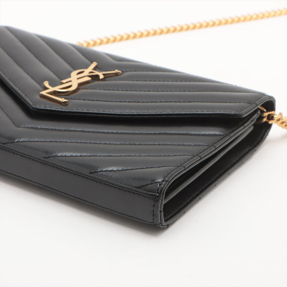 Saint Laurent Black Leather Classic Cassandre Chain Wallet [Clearance Sale]