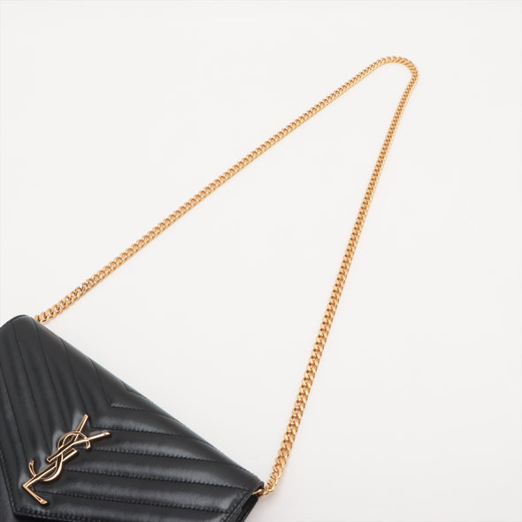 Saint Laurent Black Leather Classic Cassandre Chain Wallet [Clearance Sale]