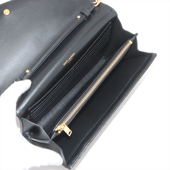 Saint Laurent Black Leather Classic Cassandre Chain Wallet [Clearance Sale]