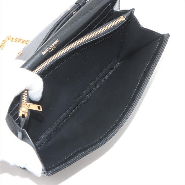 Saint Laurent Black Leather Classic Cassandre Chain Wallet [Clearance Sale]