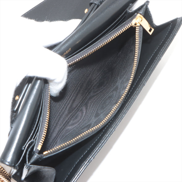 Saint Laurent Black Leather Classic Cassandre Chain Wallet [Clearance Sale]