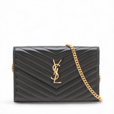 Saint Laurent Black Leather Classic Cassandre Chain Wallet [Clearance Sale]