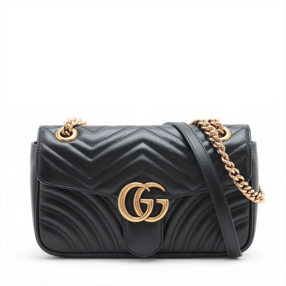 Gucci Black Leather GG Marmont Medium Shoulder Bag [Clearance Sale]