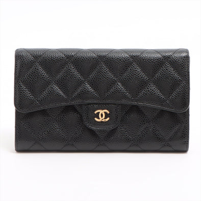 Chanel Black Caviar Leather Classic Long Flap Wallet [Clearance Sale]