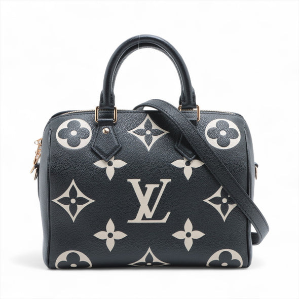 Louis Vuitton Black Beige Bicolor Monogram Empreinte Leather Speedy Bandouliere 25 [Clearance Sale]