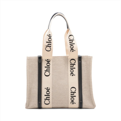 Chloe Black Beige Canvas Medium Woody Tote Bag [Clearance Sale]