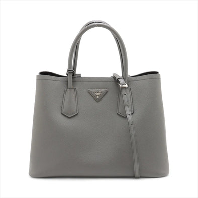 Prada Grey Saffiano Leather Double Top Handle Tote Bag  [Clearance Sale]