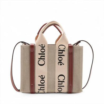 Chloe Brown Beige Canvas Small Woody Tote Bag  [Clearance Sale]