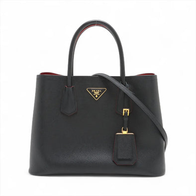 Prada Black Saffiano Leather Double Top Handle Tote Bag  [Clearance Sale]