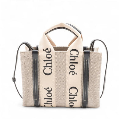 Chloe Black Beige Canvas Small Woody Tote Bag  [Clearance Sale]