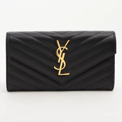 Saint Laurent Black Grained Leather Cassandre Matelasse Large Flap [Clearance Sale]