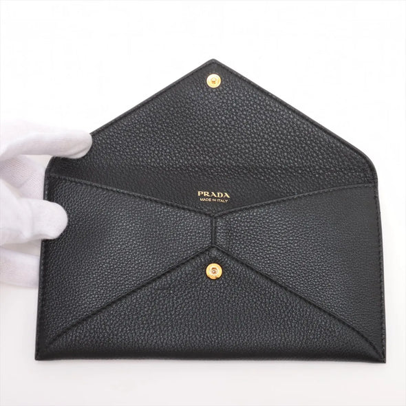 Prada Nero Vitello Grained Leather Envelope Wallet [Clearance Sale]