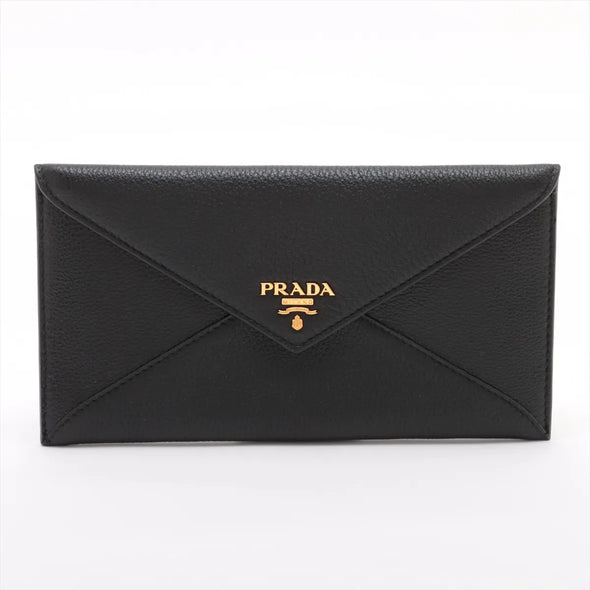 Prada Nero Vitello Grained Leather Envelope Wallet [Clearance Sale]