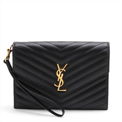 Saint Laurent Black Matelasse Leather Pouch [Clearance Sale]