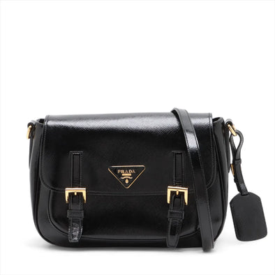 Prada Black Patent Saffiano Calfskin Leather Shoulder Bag [Clearance Sale]