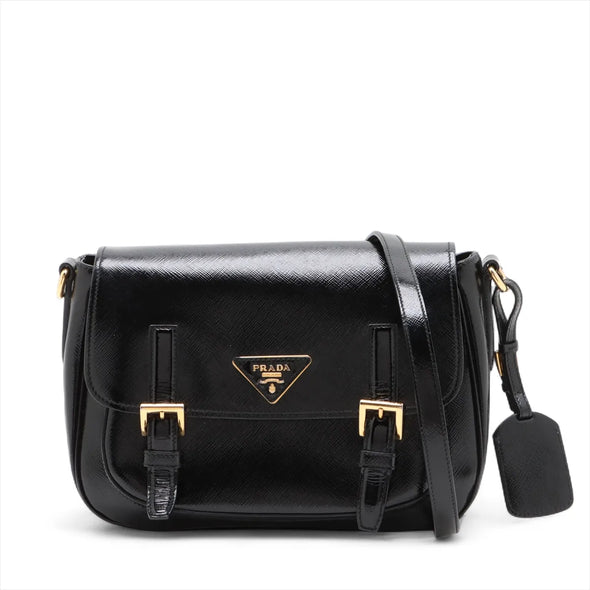 Prada Black Patent Saffiano Calfskin Leather Shoulder Bag [Clearance Sale]