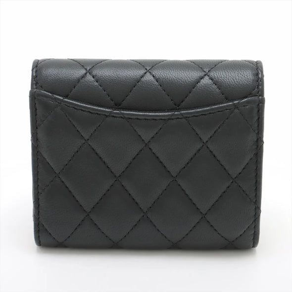 Black Nappa Lambskin Leather Compact Wallet