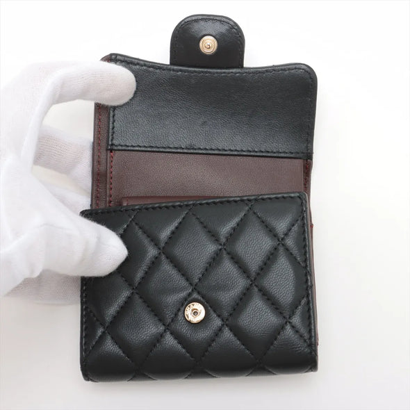 Black Nappa Lambskin Leather Compact Wallet