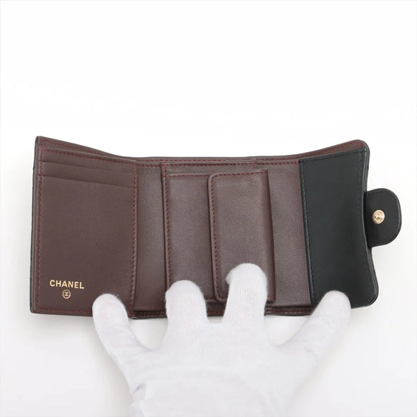 Black Nappa Lambskin Leather Compact Wallet