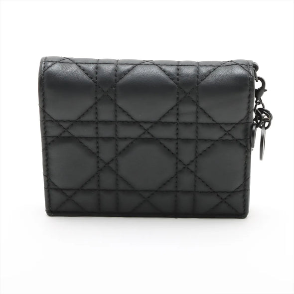 Christian Dior Black Cannage Lambskin Leather Mini Lady Dior Gardenia Wallet [Clearance Sale]