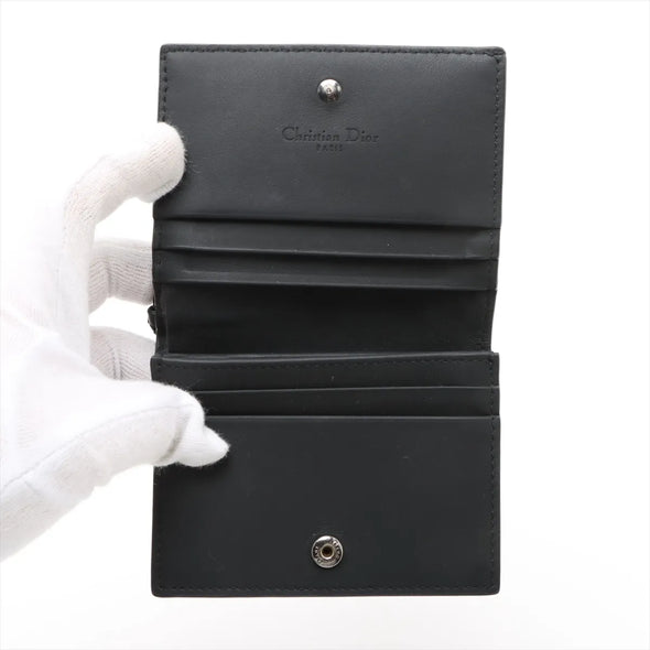 Christian Dior Black Cannage Lambskin Leather Mini Lady Dior Gardenia Wallet [Clearance Sale]