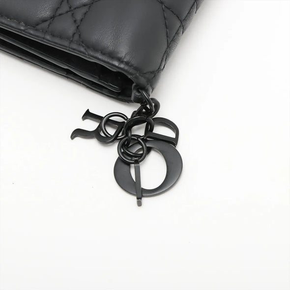 Christian Dior Black Cannage Lambskin Leather Mini Lady Dior Gardenia Wallet [Clearance Sale]
