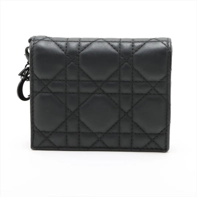 Christian Dior Black Cannage Lambskin Leather Mini Lady Dior Gardenia Wallet [Clearance Sale]