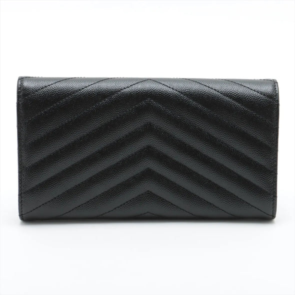 Saint Laurent Black Matelasse Grained Leather Cassandre Large Flap Wallet [Clearance Sale]