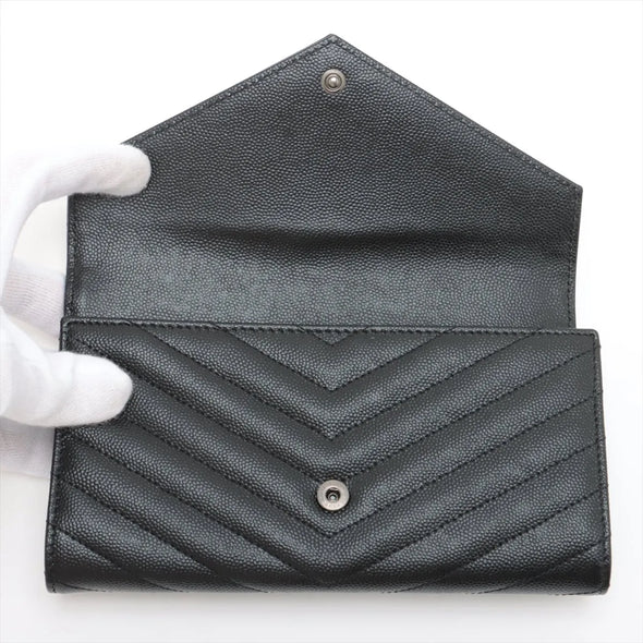 Saint Laurent Black Matelasse Grained Leather Cassandre Large Flap Wallet [Clearance Sale]