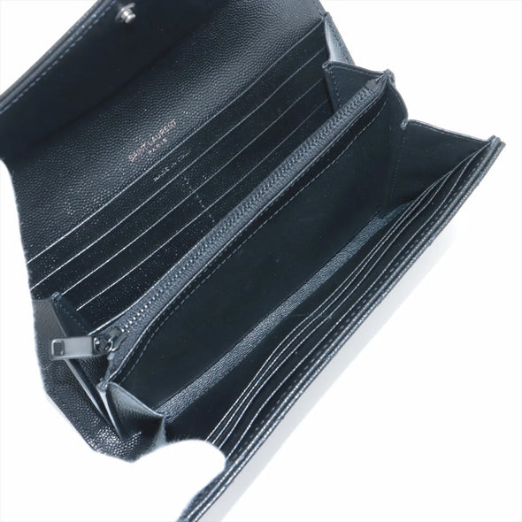Saint Laurent Black Matelasse Grained Leather Cassandre Large Flap Wallet [Clearance Sale]