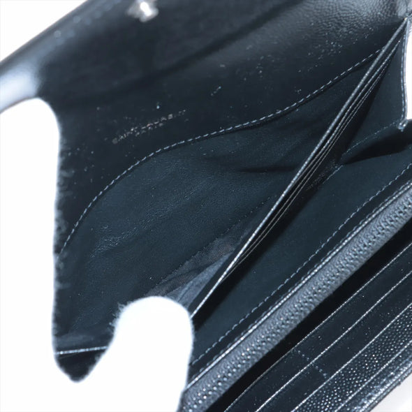 Saint Laurent Black Matelasse Grained Leather Cassandre Large Flap Wallet [Clearance Sale]