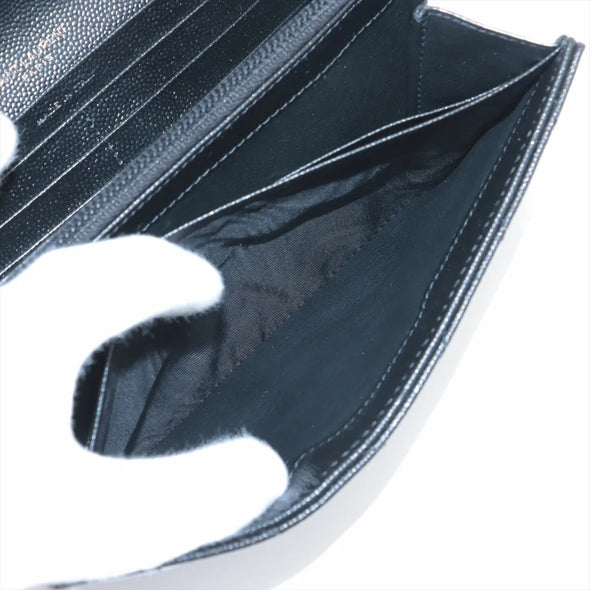 Saint Laurent Black Matelasse Grained Leather Cassandre Large Flap Wallet [Clearance Sale]