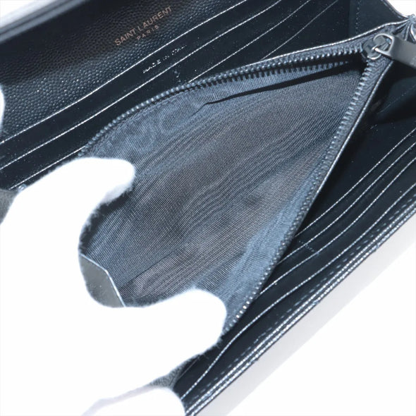Saint Laurent Black Matelasse Grained Leather Cassandre Large Flap Wallet [Clearance Sale]